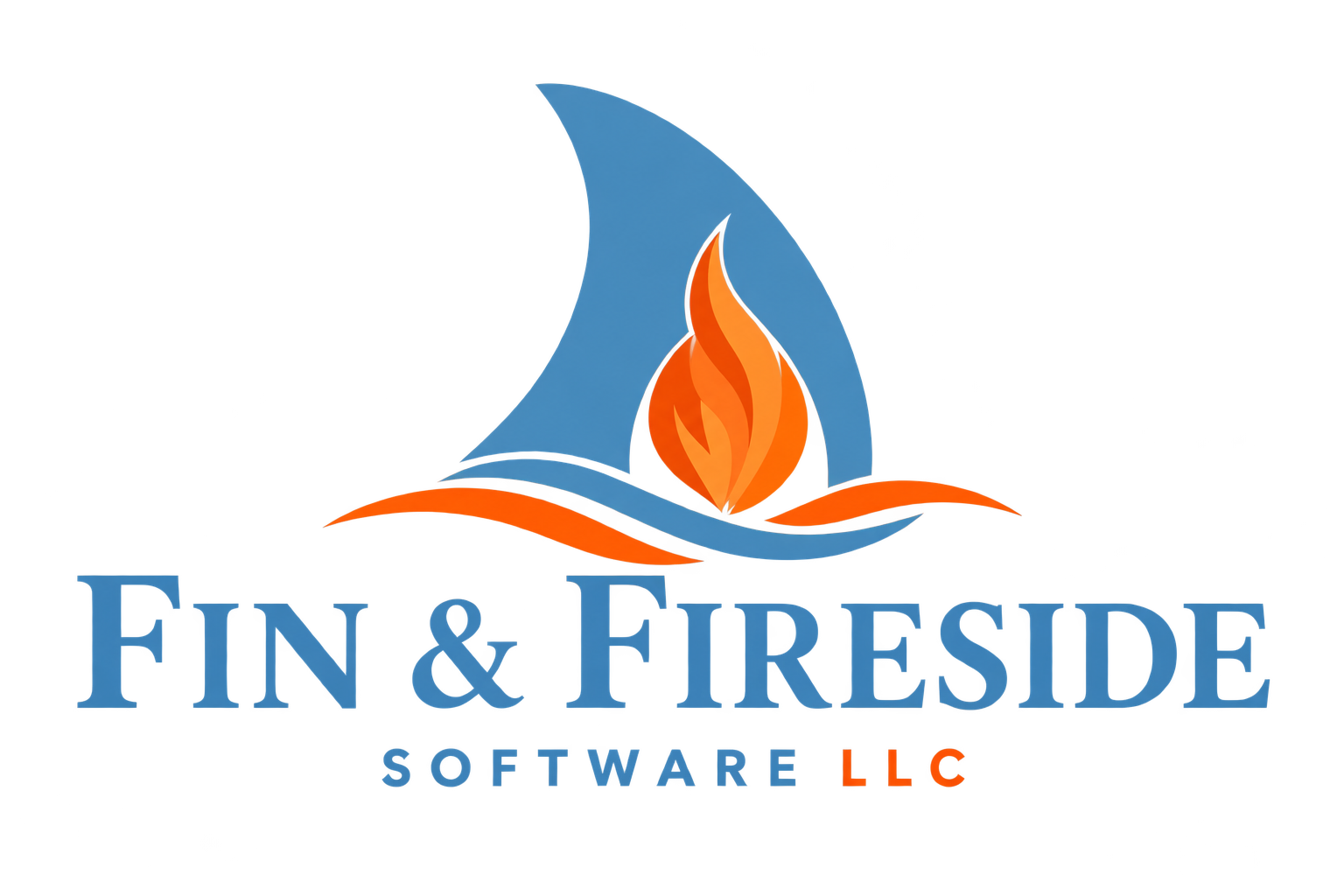 Fin & Fireside Software LLC: an ocean-blue fin and an orange flame